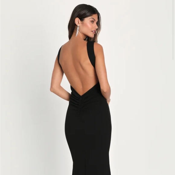 Lulus Alluring Temptation Black Backless Ruched Mermaid Maxi Dress - Size XS - Picture 2 of 5